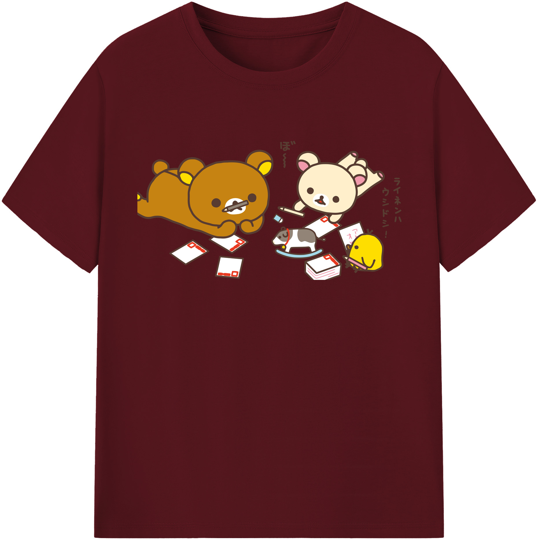 （画像用） リラックマ リラックマ キイロイトリ Rilakkuma Korilakkuma Kiiroitori 綿100％半袖Tシャツ（フロントプリント）